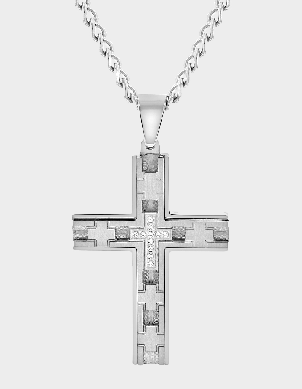 STEEL NATION Stainless Steel Geometric Design Cross Pendant - STAINLESS