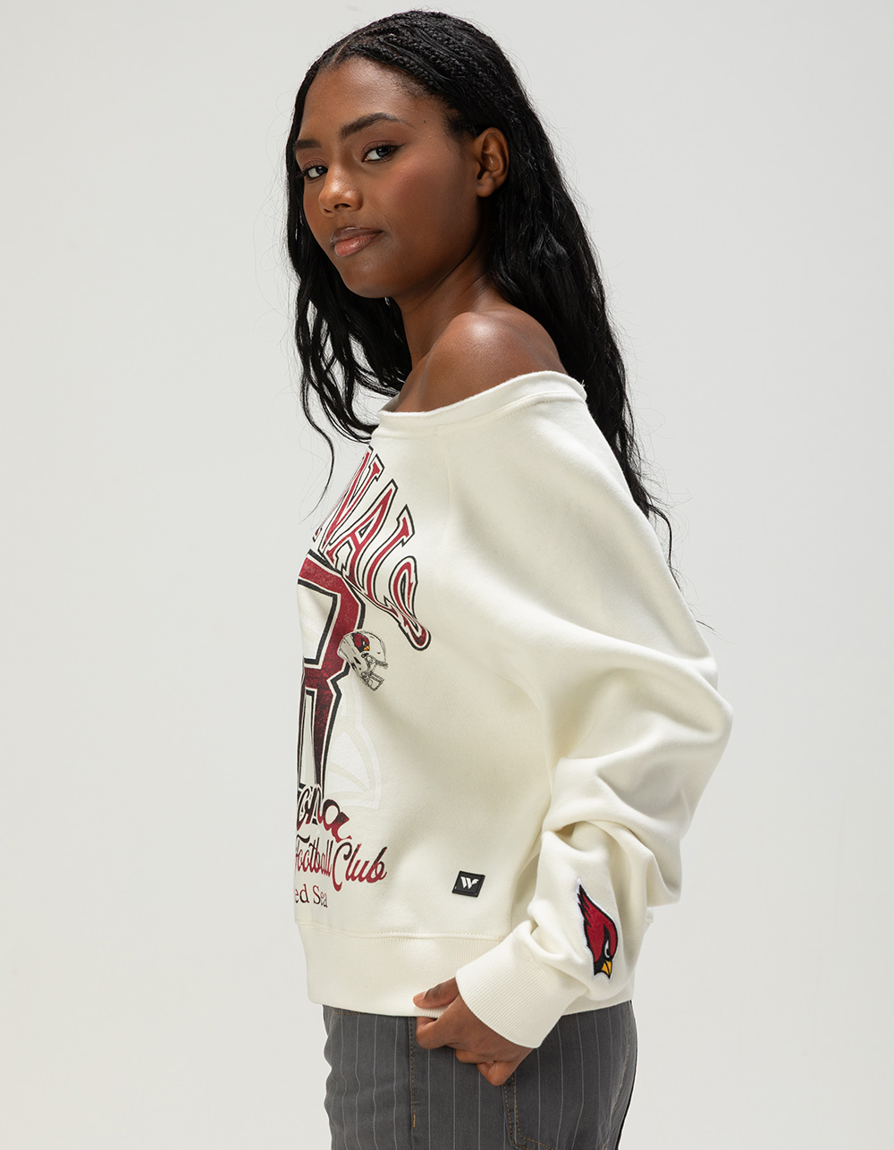 The WILD COLLECTIVE Arizona Cardinals Womens Off Shoulder Sweatshirt - CREAM