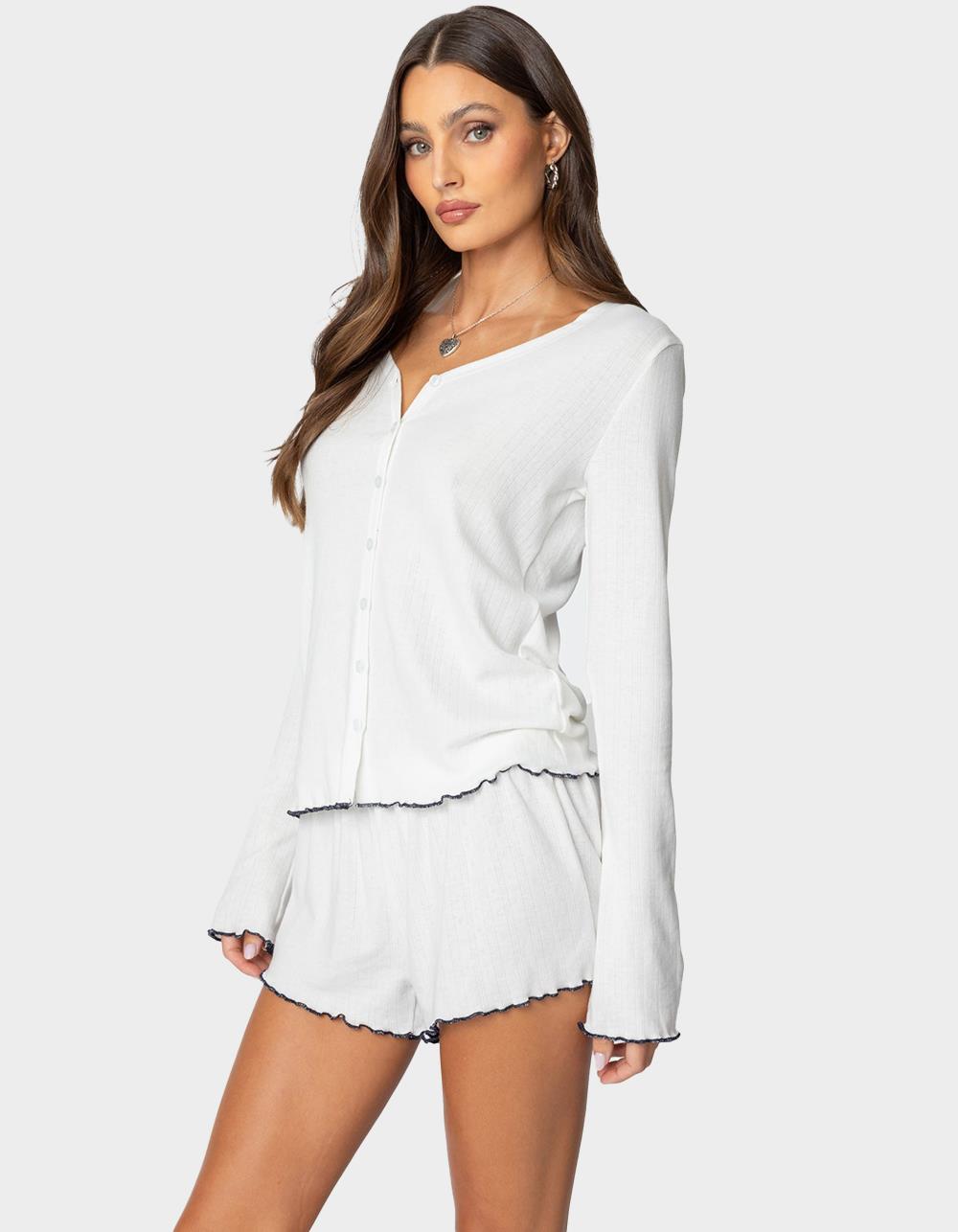 EDIKTED Chelsey Button Up Pointelle Top - WHITE