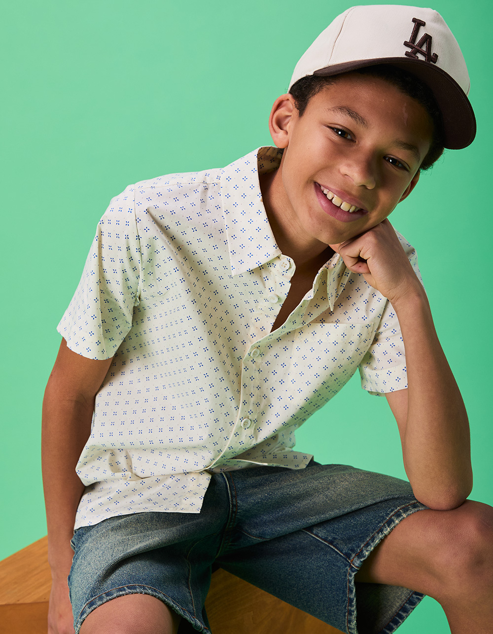 RSQ Boys Ditsy Print Button Up Shirt - OFF WHITE