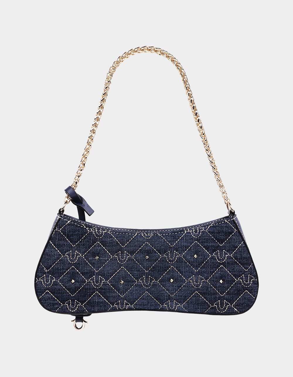 TRUE RELIGION Studded Denim Chain Shoulder Bag - DK DENIM