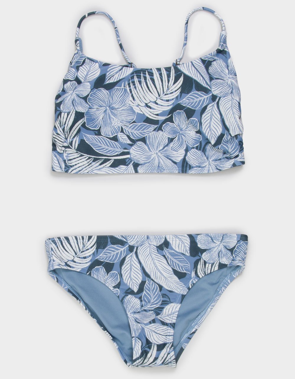 O'NEILL Palmetto Tropical Ruched Longline Girls Bralette Bikini Set - BLUE COMBO