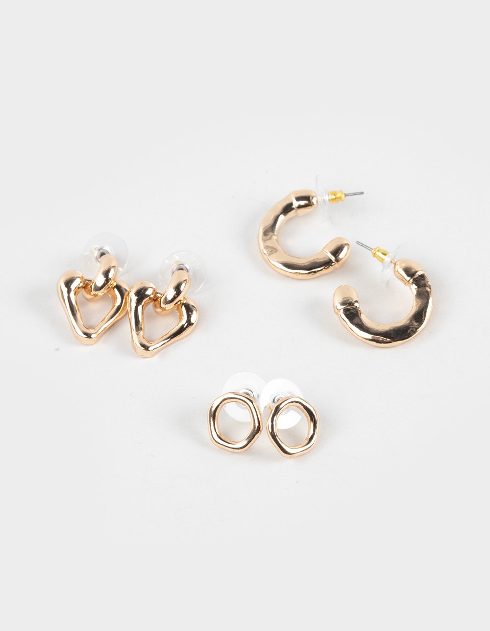 FULL TILT 3 Pack Heart/Chunky Hoop Earrings - GOLD