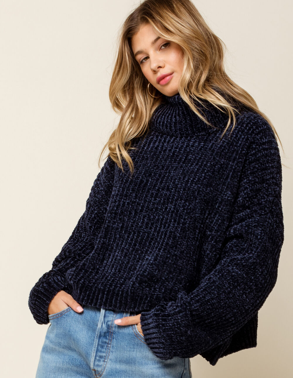 BLANK NYC Mica Womens Navy Turtleneck Sweater image number 0