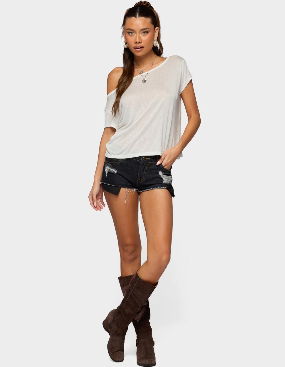 EDIKTED Amora Off Shoulder Sheer Top - WHITE