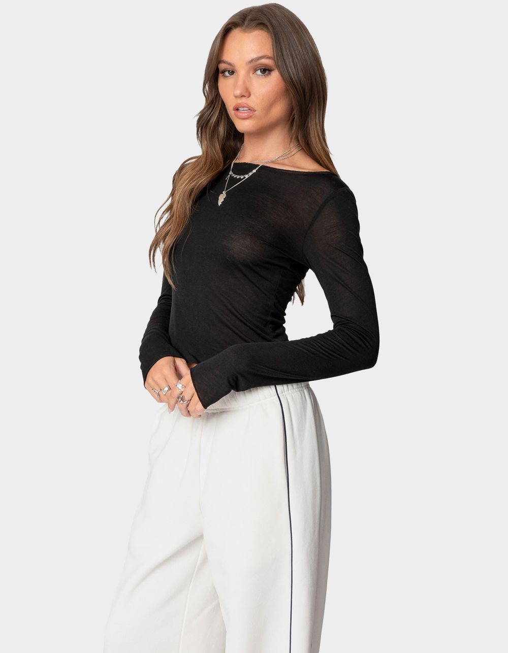EDIKTED Rach Sheer Boat Neck Top - BLACK