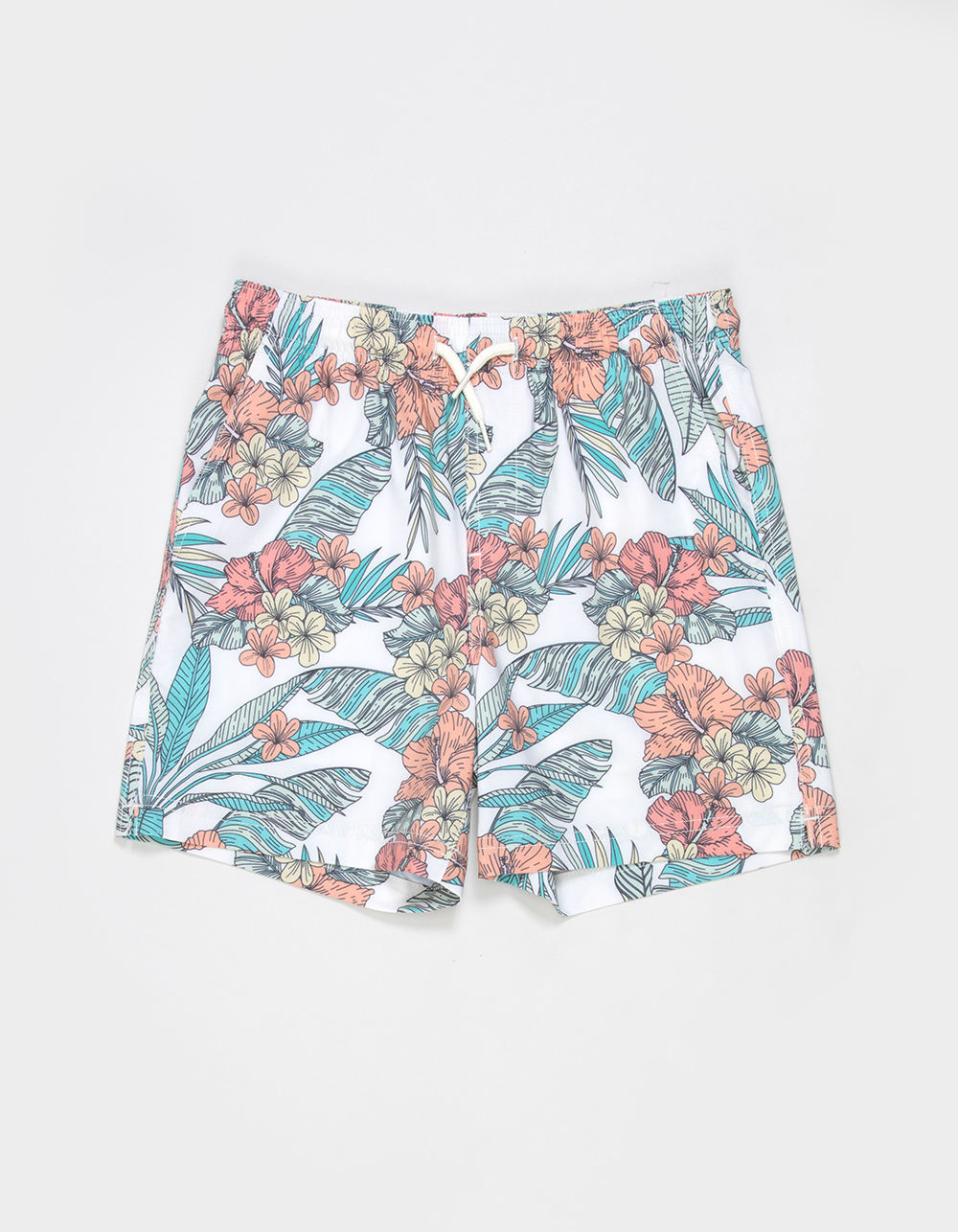 RSQ Boys Drawn Hibiscus Swim Trunks - OFF WHITE