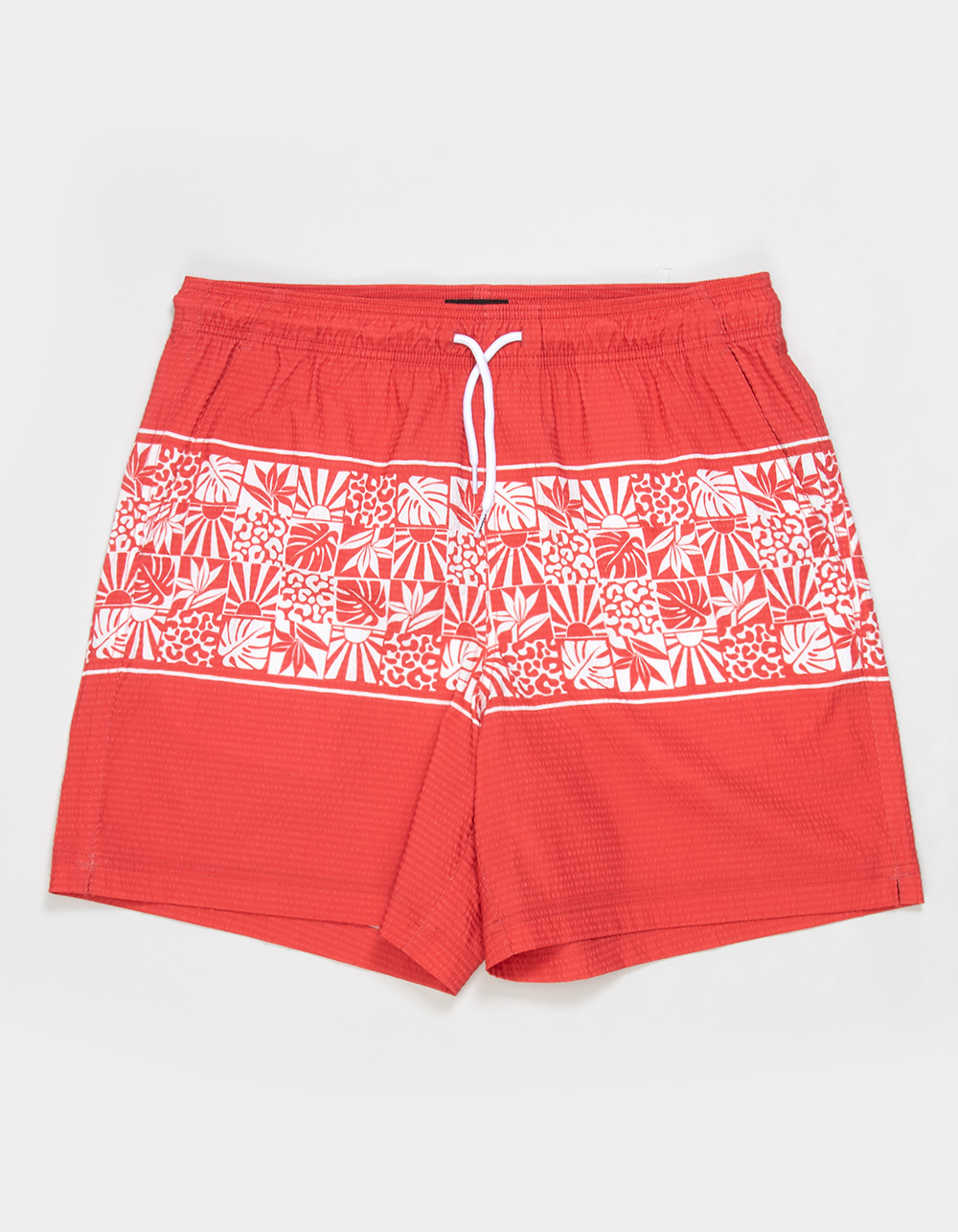 RSQ Mens Seersucker 6.5" Swim Trunks - CRANBERRY