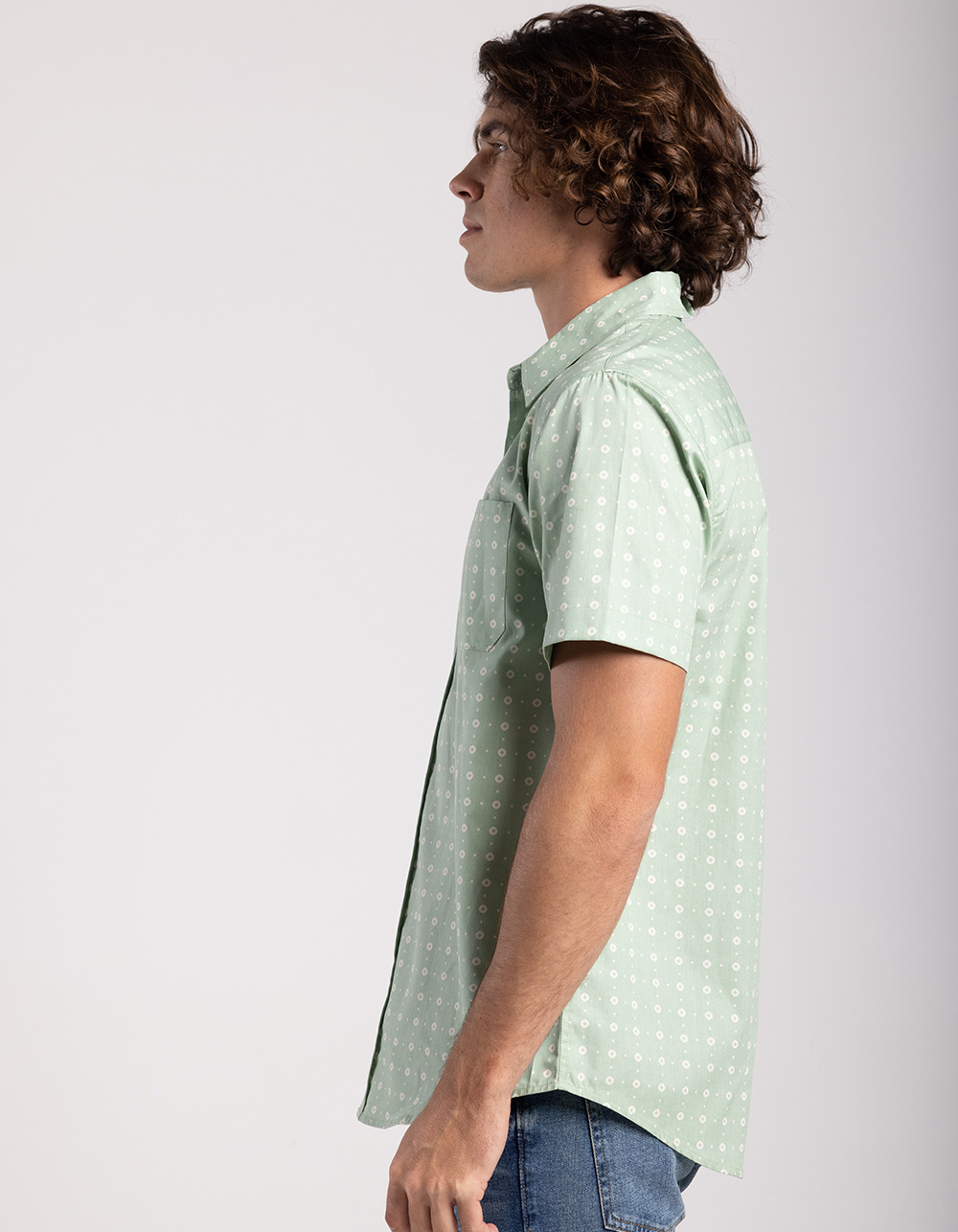 RSQ Mens Ditsy Geo Button Up Shirt - GRASSHOPPER