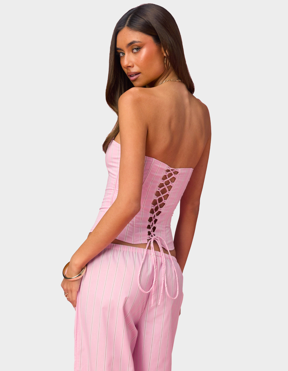 EDIKTED Barbie™ Icon Striped Strapless Corset - PINK