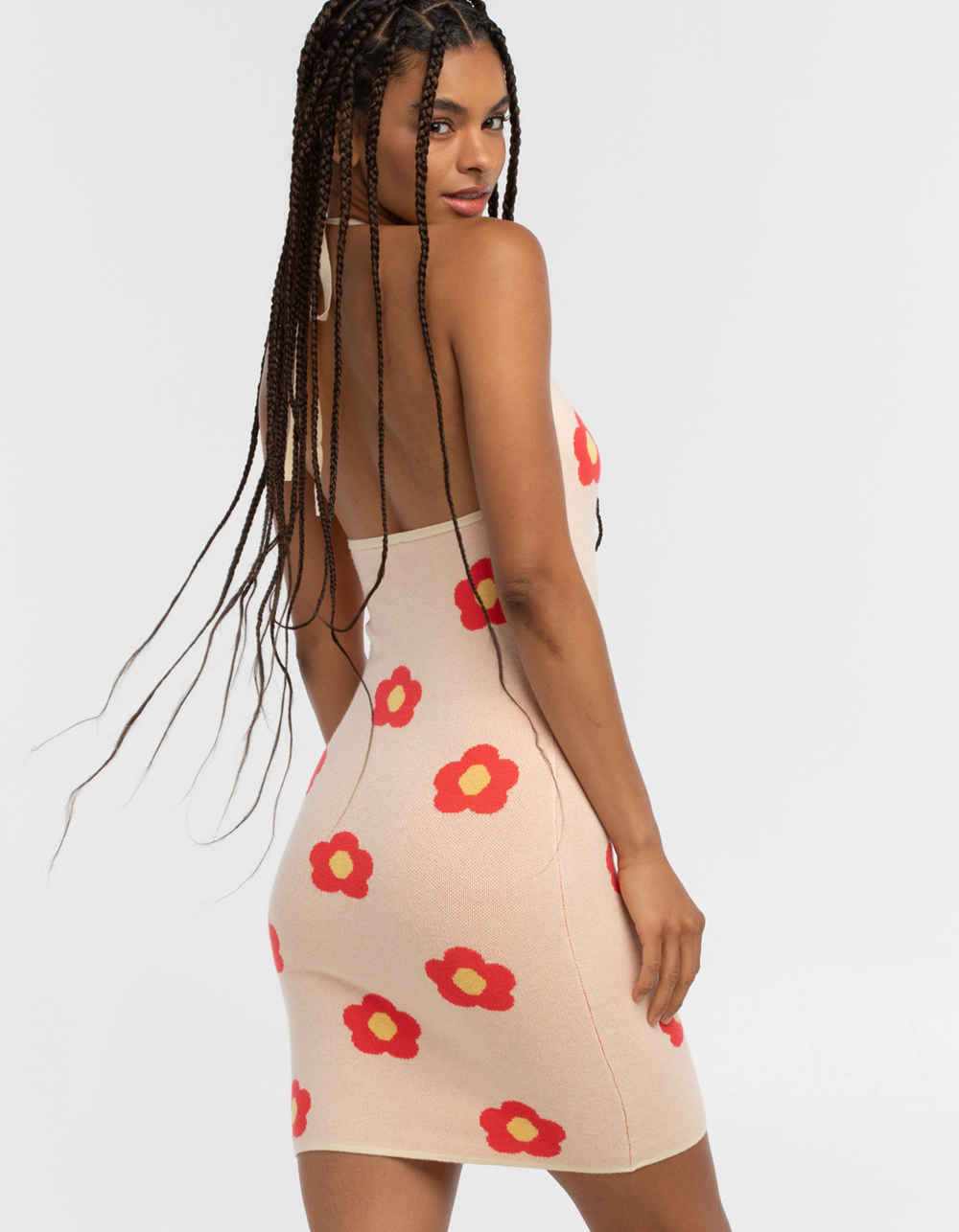 Rsq Floral Sweater Knit Halter Dress - Coral - Medium