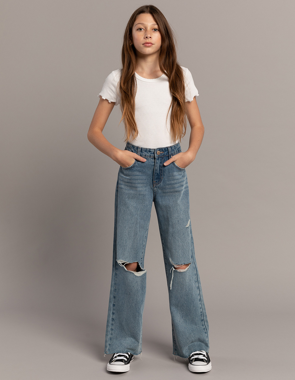 Tollder Girl High Elastic Waist Flare Leg Pants Casual Long Wide Leg Pants  Jeans Trousers Wear Girls Clothes for Girls Size 14-16