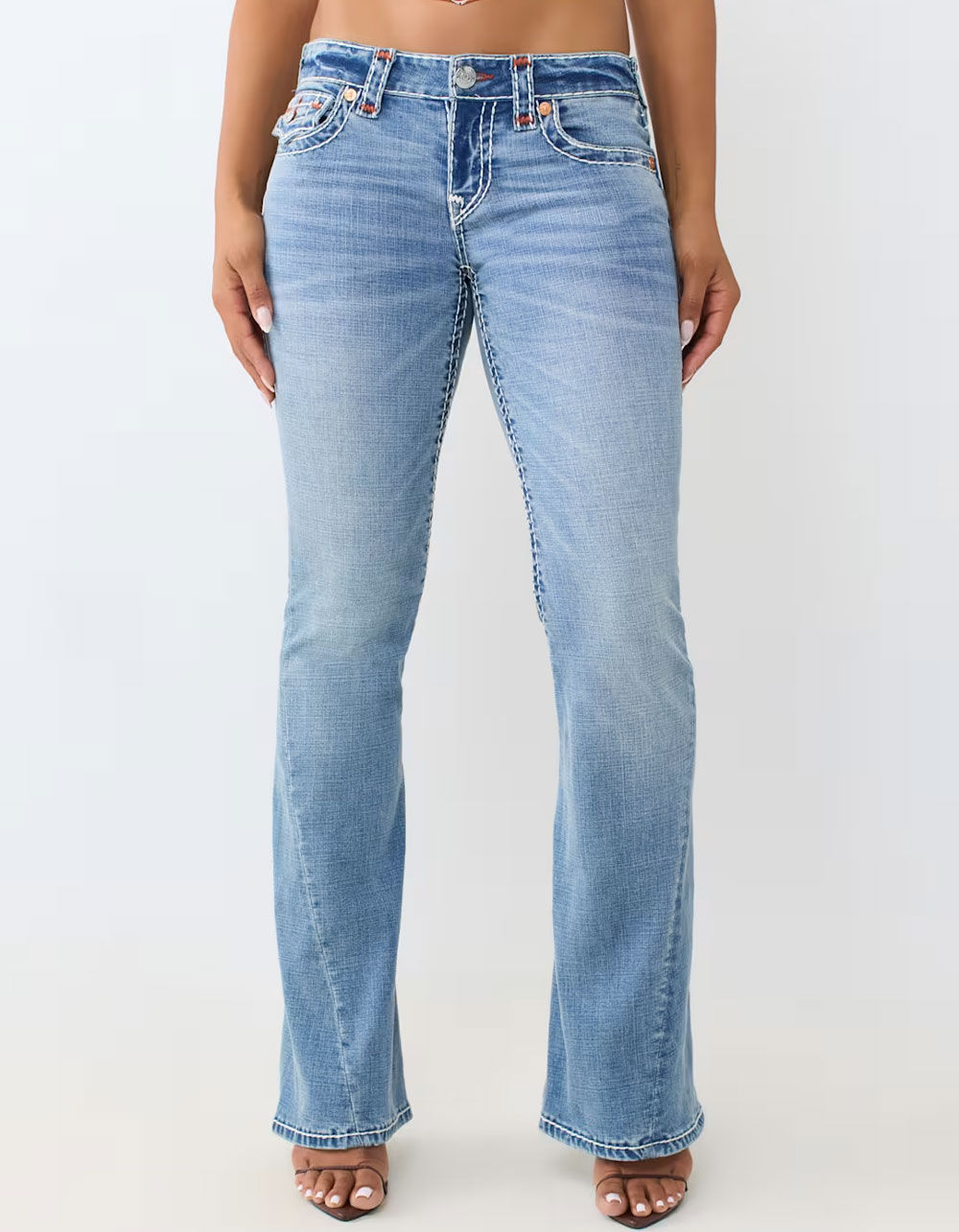 TRUE RELIGION Joey Low Rise Super T Flap Womens Flare Jeans - LIGHT WASH