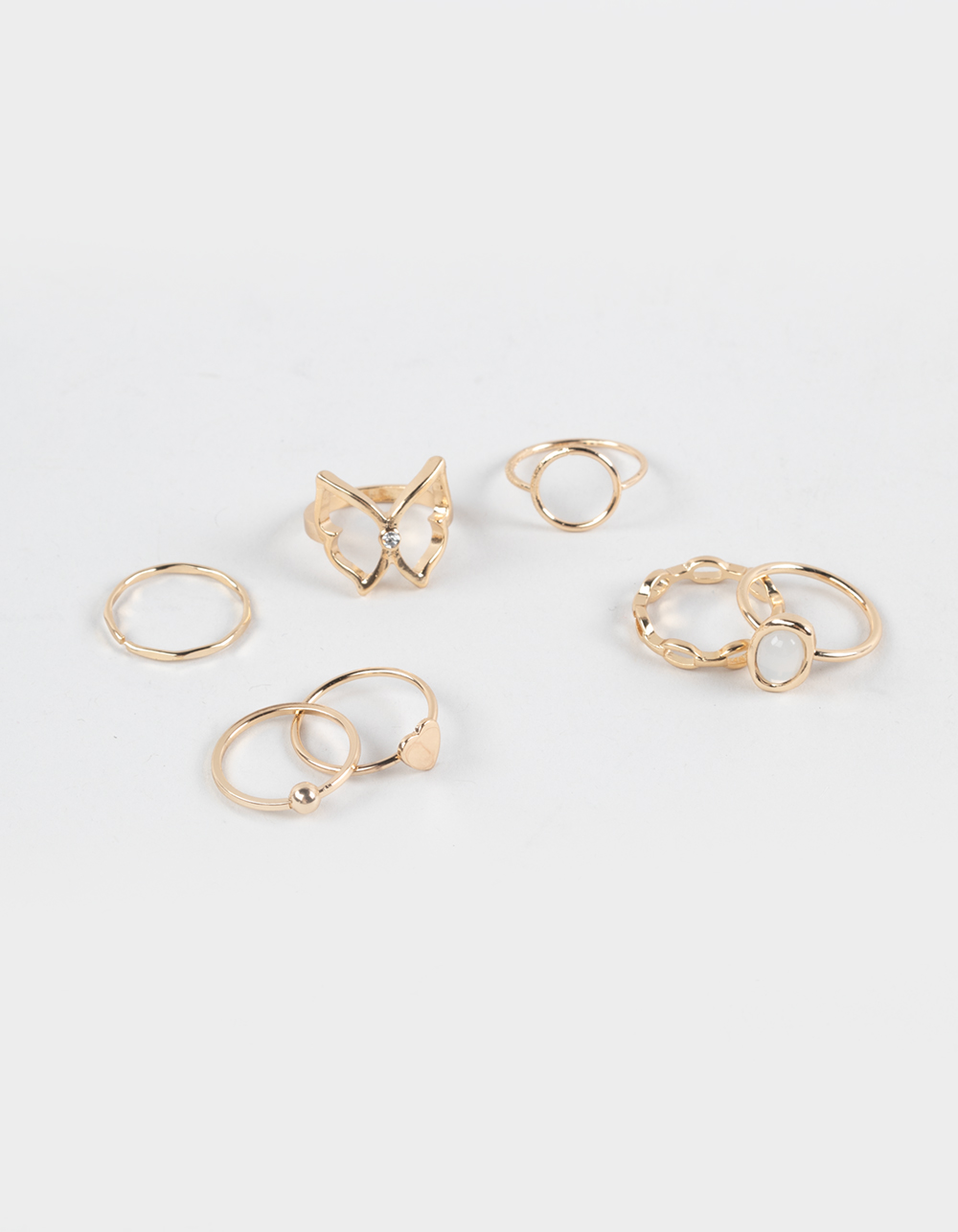 FULL TILT 7 Piece Butterfly Stone Ring Set - GOLD