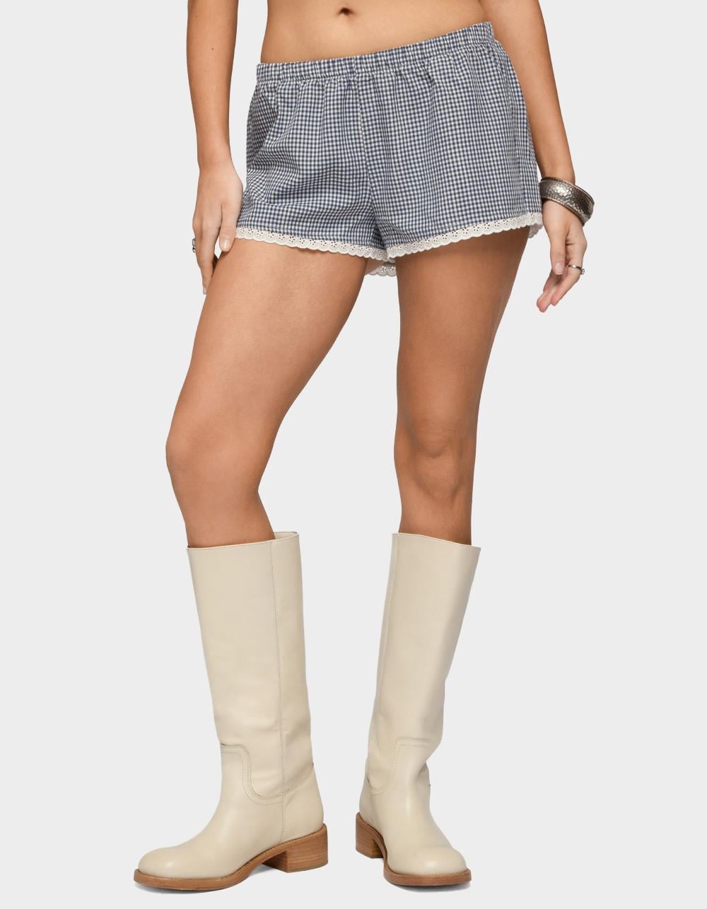 EDIKTED Ellie Lacey Gingham Shorts - NAVY