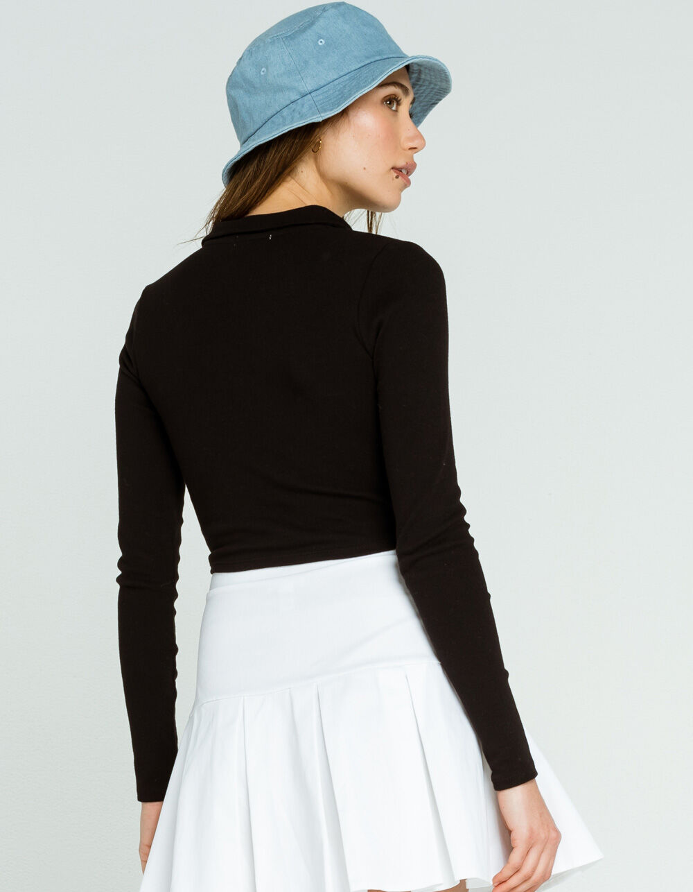 FULL TILT Button Front Womens Black Crop Polo Shirt BLACK Tillys