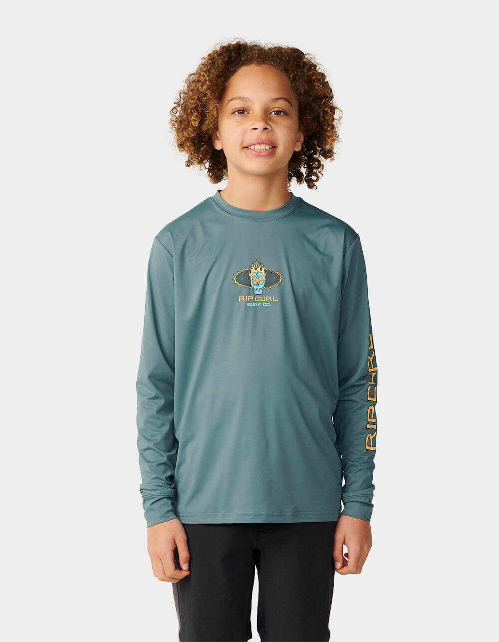 RIP CURL Cosmic Skull UPF Boys Long Sleeve Tee - GREEN