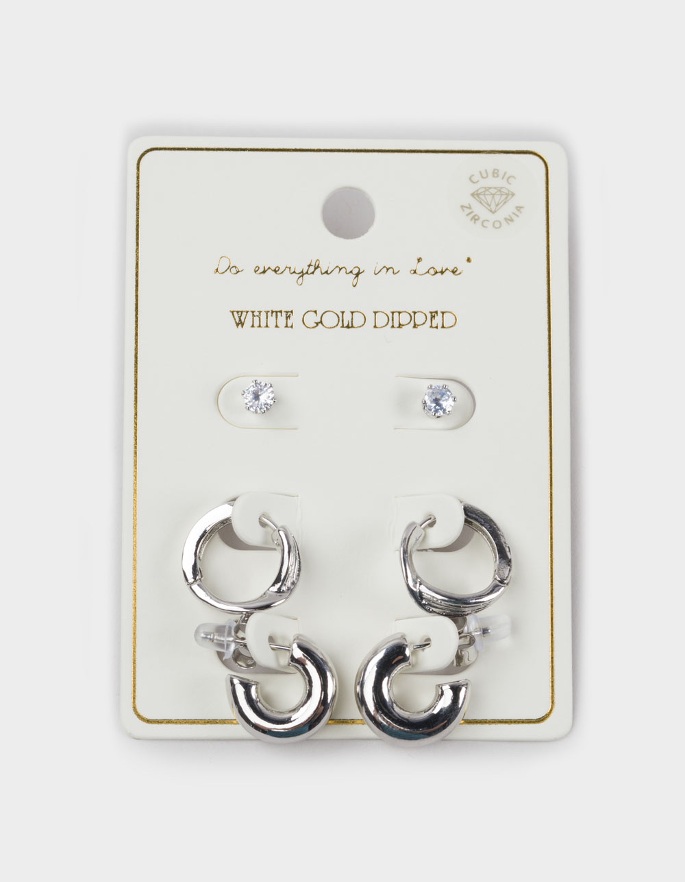 DO EVERYTHING IN LOVE White Gold Dipped 3 Pack Earrings - SILVER