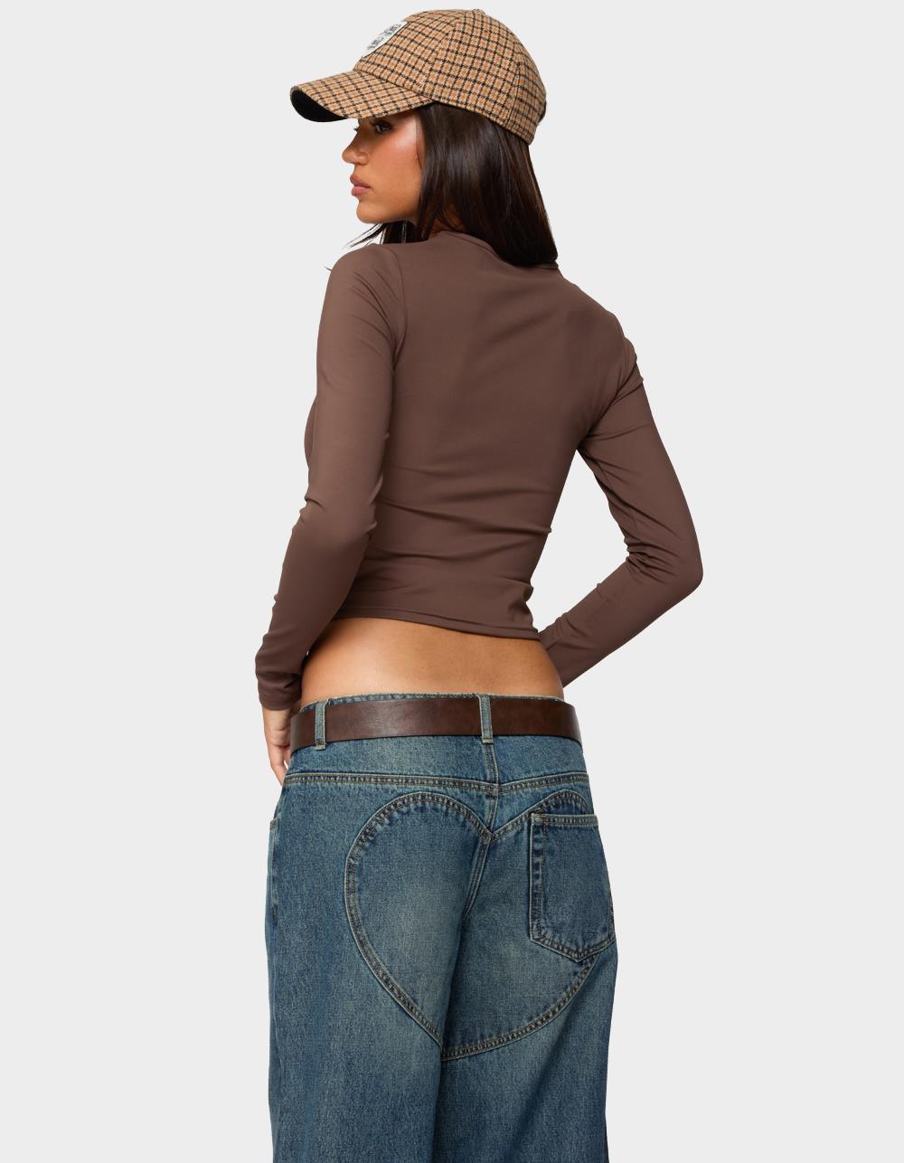 EDIKTED Tay Long Sleeve Top - BROWN