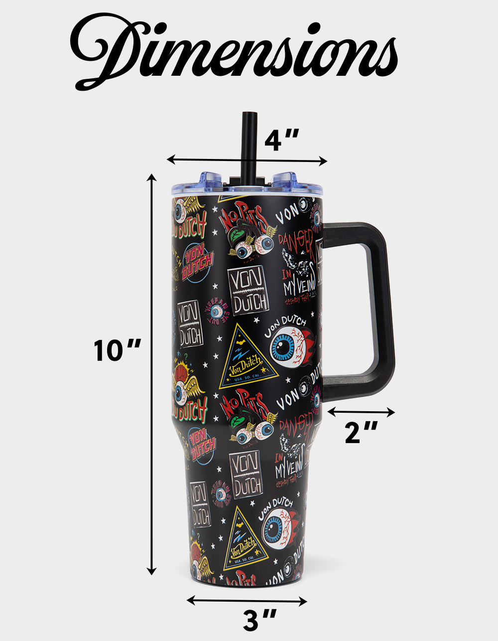 VON DUTCH 40oz Jax Black Double Walled Insulated Stainless Steel Tumbler - BLACK COMBO