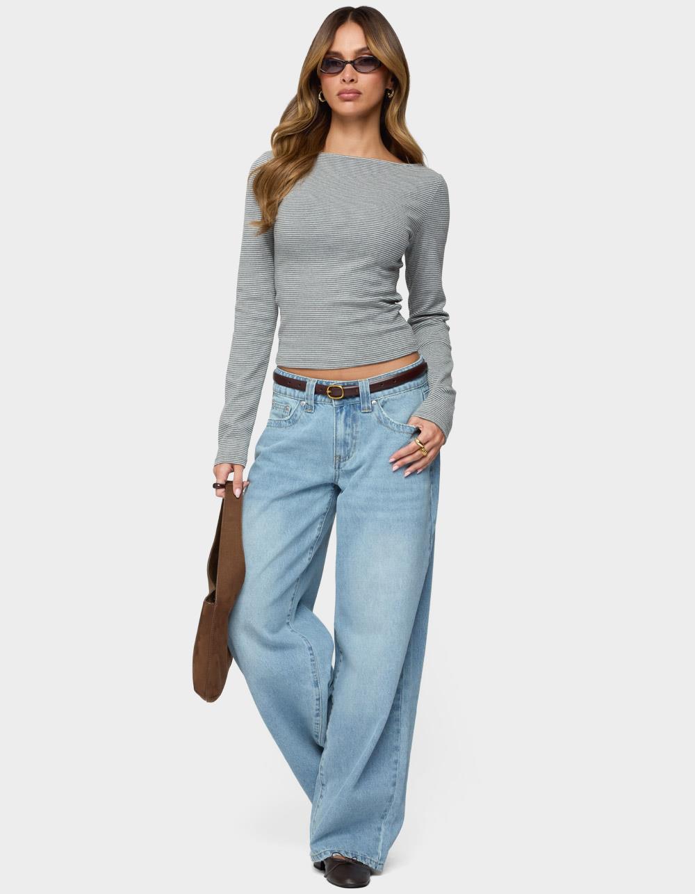 EDIKTED Rivka Low Rise Straight Leg Jeans - LIGHT BLUE