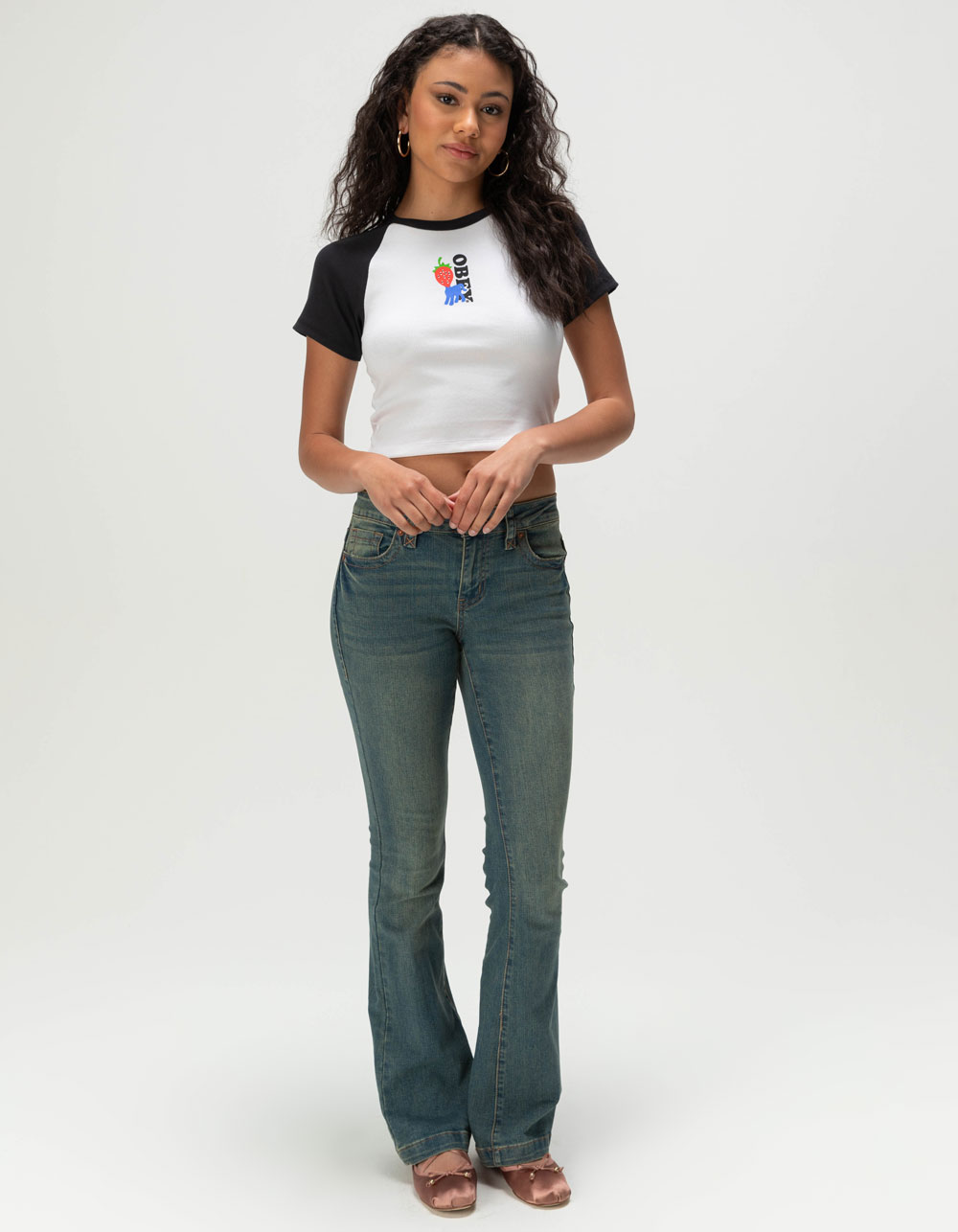 OBEY Strawberry Eyes Womens Raglan Baby Tee - WHT/BLK