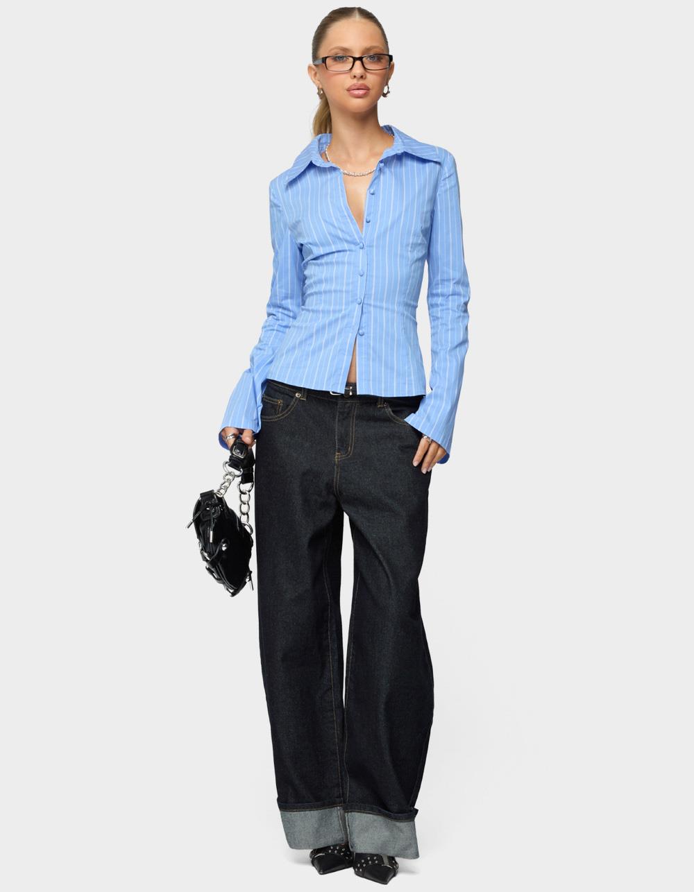 EDIKTED Pinstripe Tailored Button Up Shirt