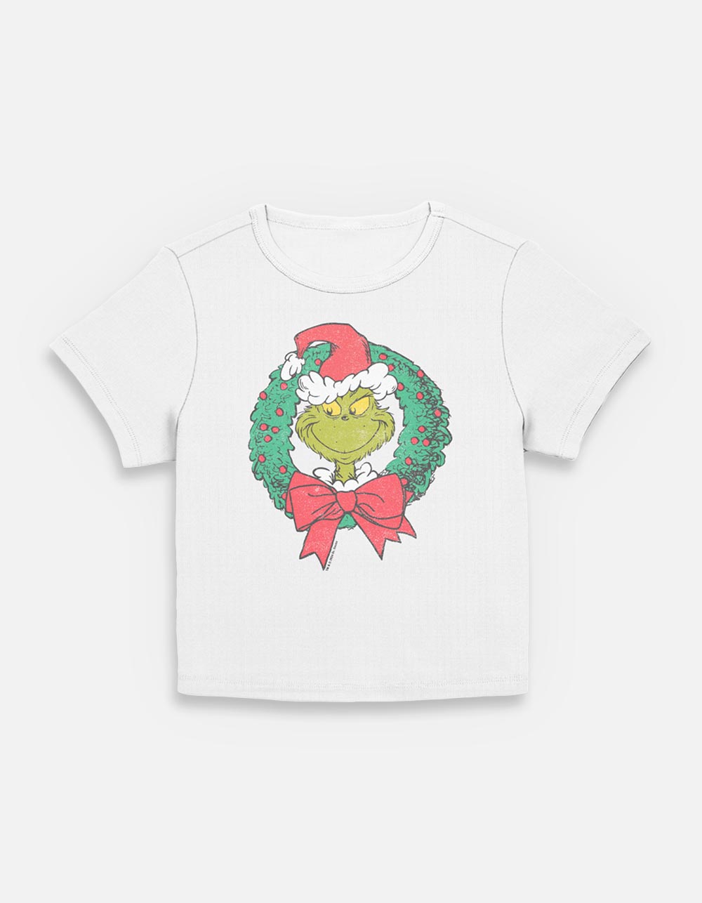 DR. SEUSS Grinch Wreath Womens Baby Tee - CREAM