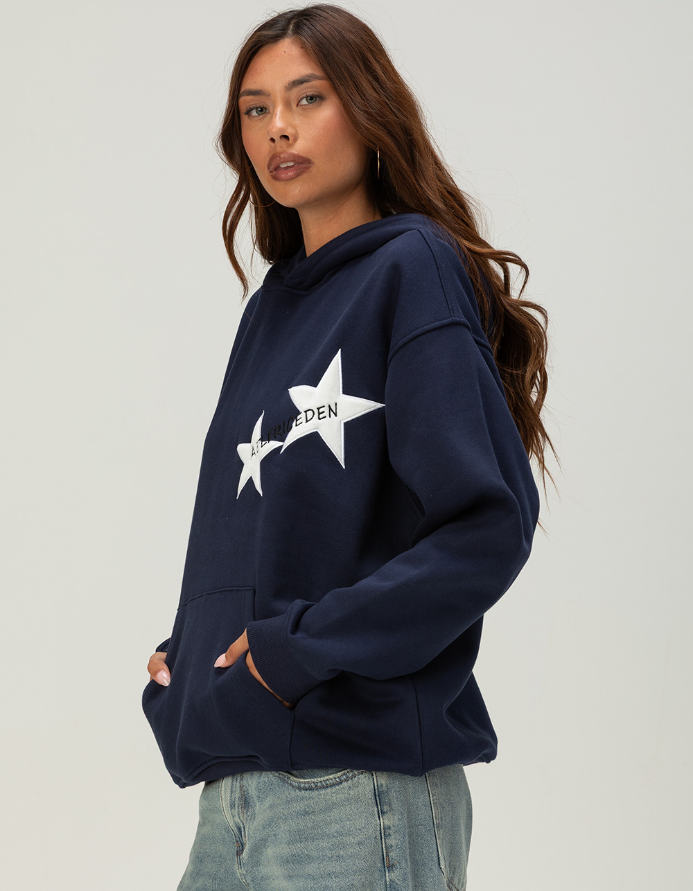 AELFRIC EDEN Contrast Star Womens Oversized Hoodie - NAVY
