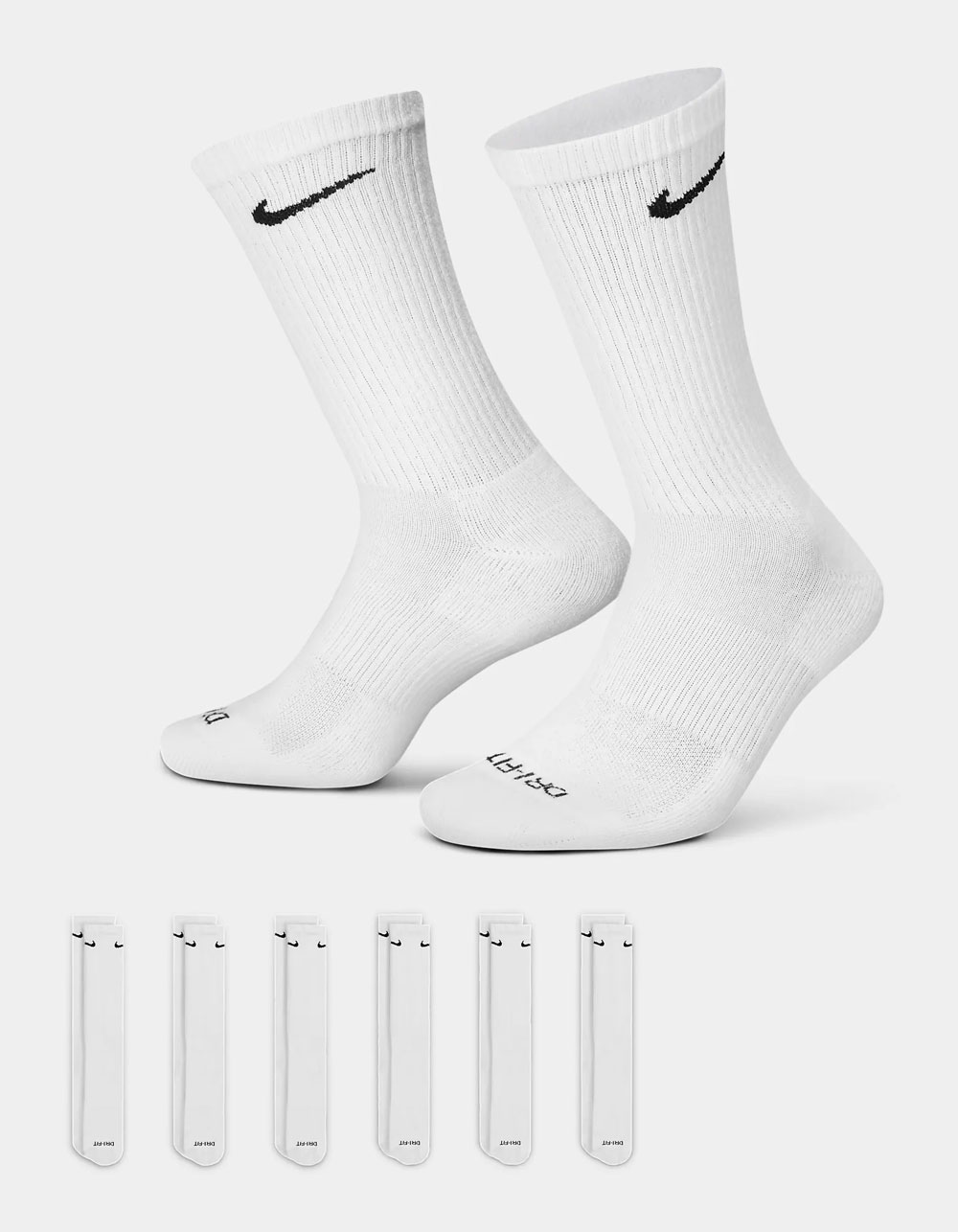 NIKE Everyday Plus Cushioned 6 Pack Crew Socks - WHITE