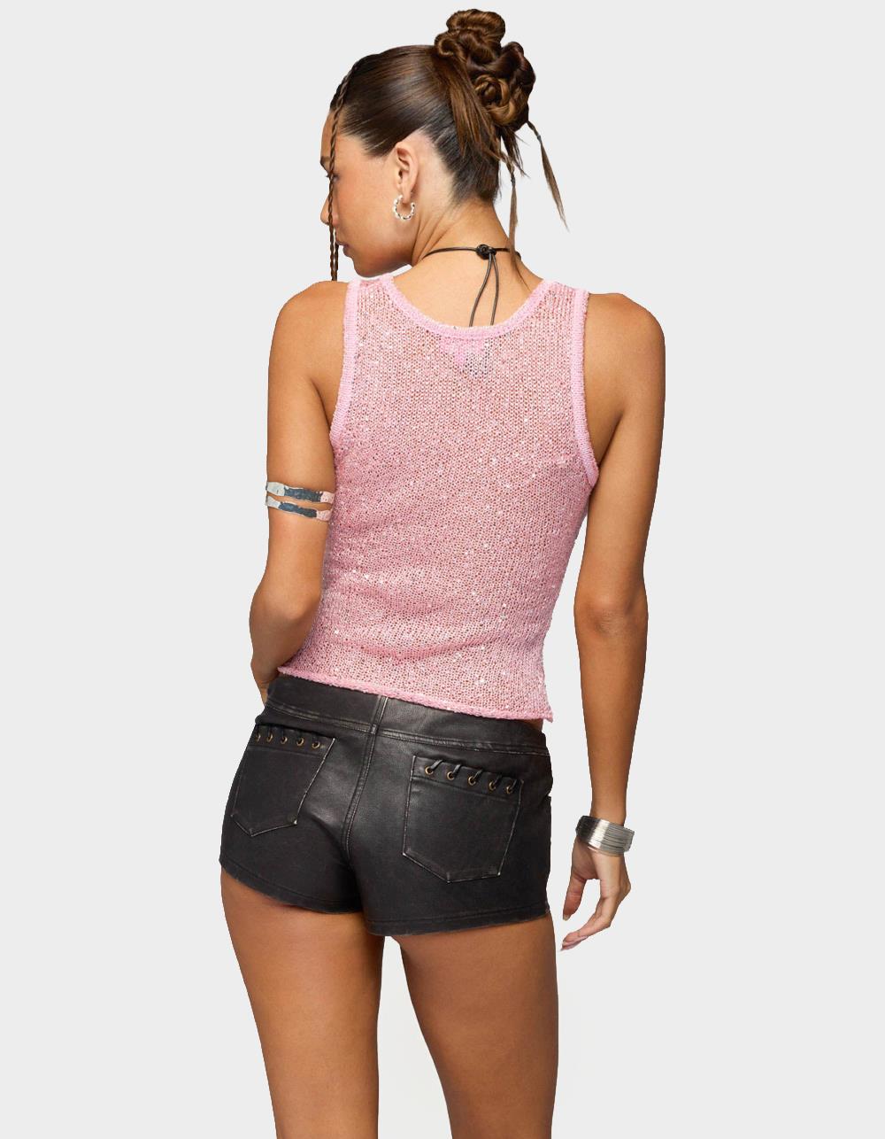 EDIKTED Eleora Sequin Knit Tank Top - PINK