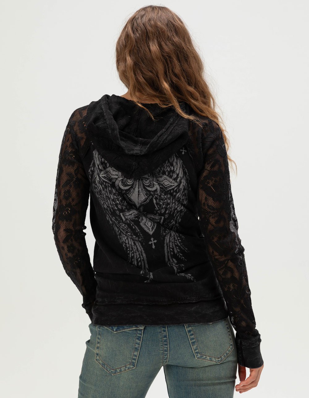 AFFLICTION Simulation Womens Lace Up Hoodie - BLACK