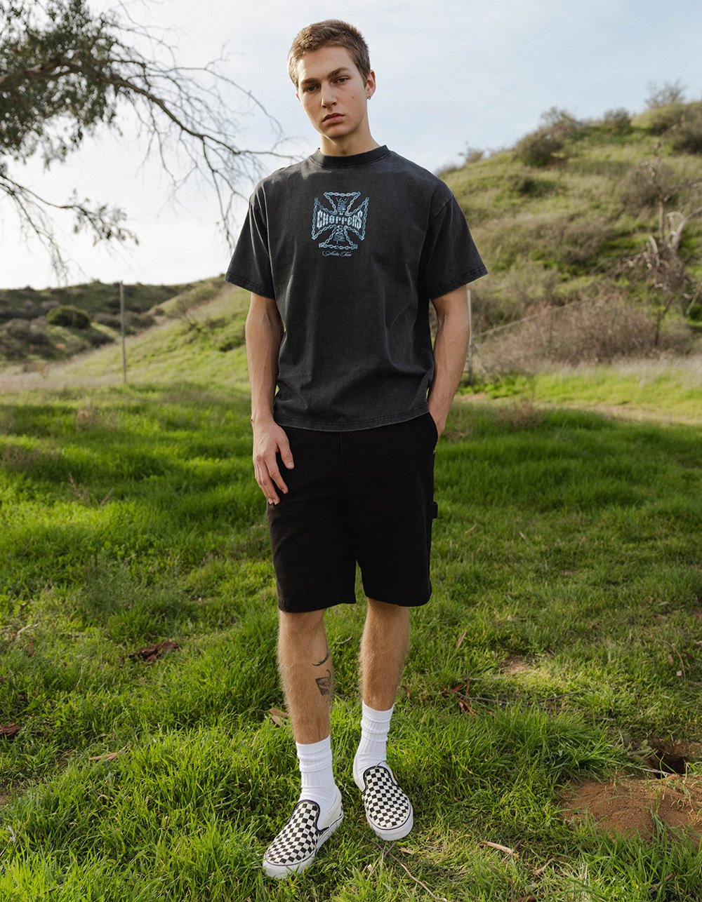 WEST COAST CHOPPERS Chained Up Mens Tee - WASHED BLACK