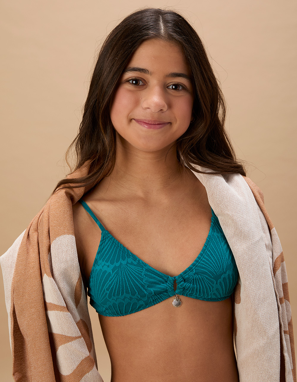 FULL TILT Textured Ring Girls Bralette Bikini Set - SPRUCE
