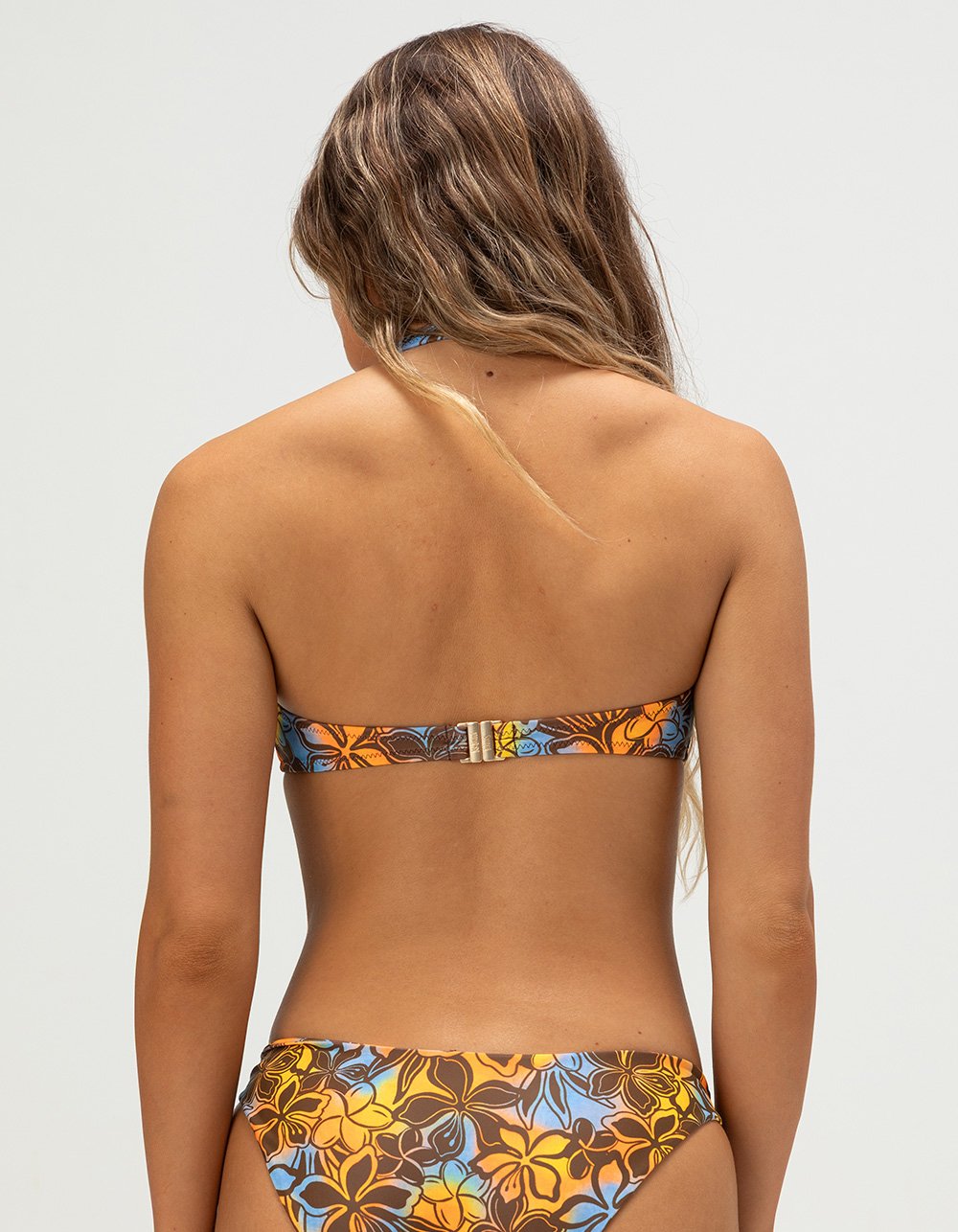 KULANI KINIS Frangipani Fizz Slim Crop Halter Bikini Top - BROWN COMBO