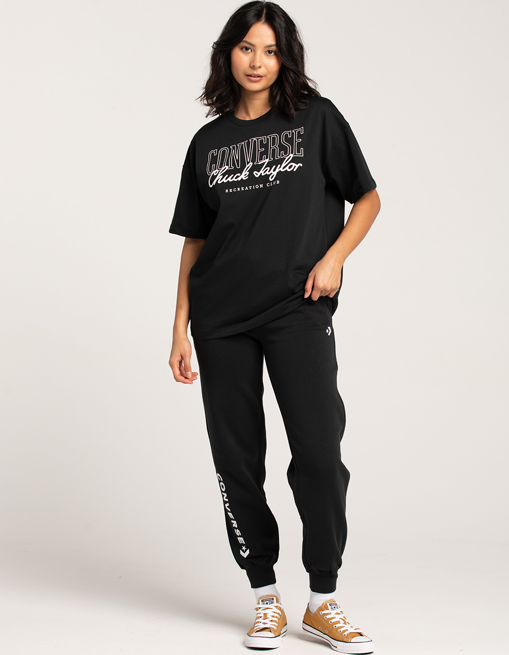 CONVERSE Woodmark Womens Fleece Jogger Pants - BLACK