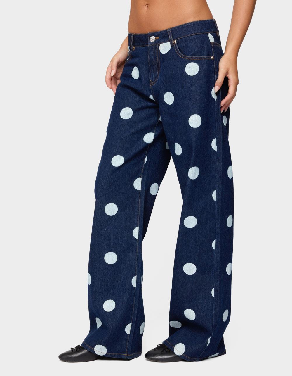 EDIKTED Leyah Polka Dot Low Rise Jeans - DARK BLUE