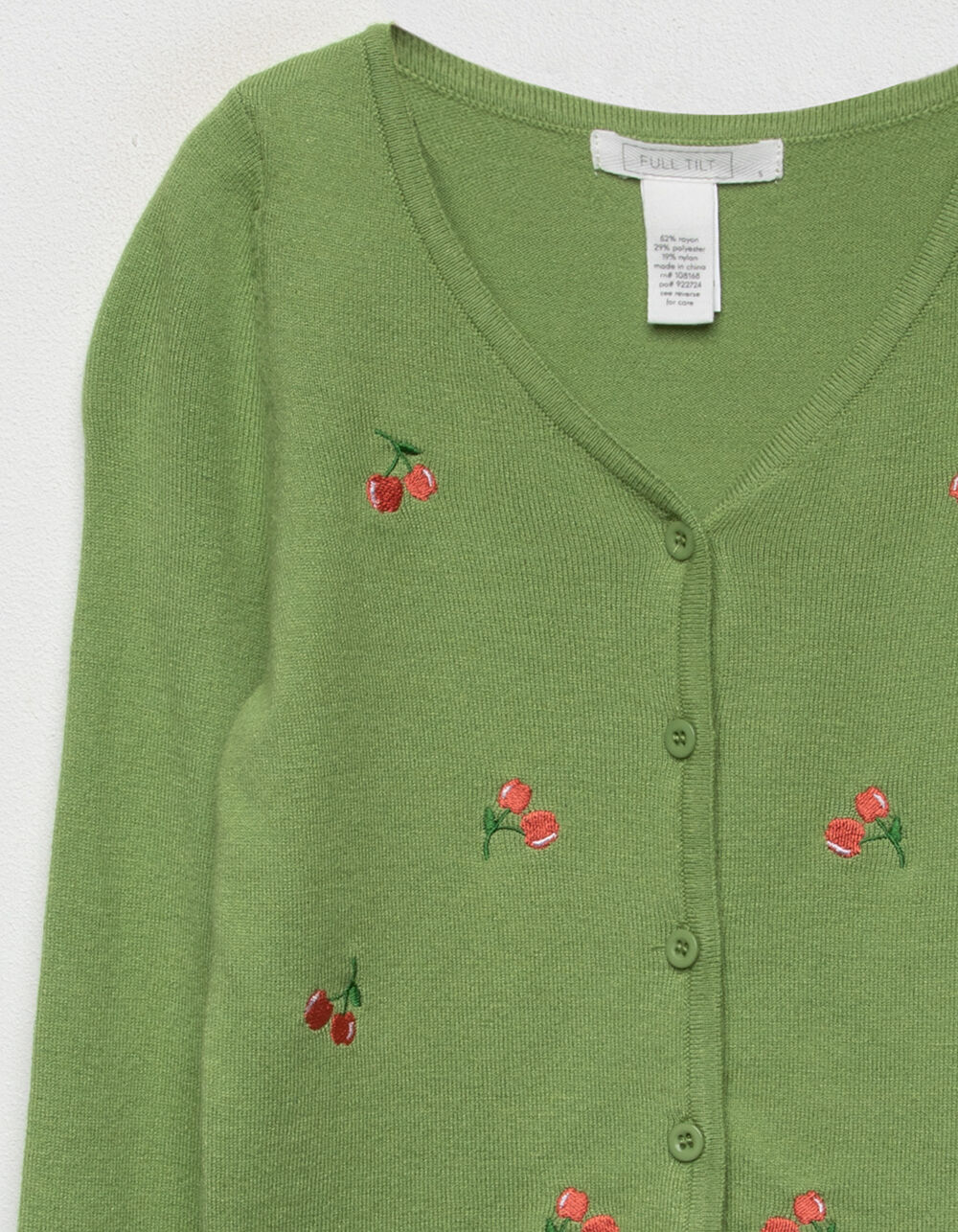 FULL TILT Embroidered Girls Cardigan GREEN Tillys