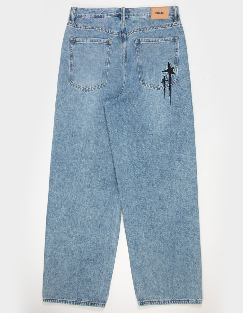 RSQ Mens Extra Baggy Embroidered Jeans - TINTED DENIM