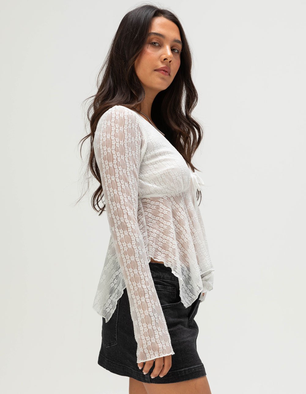 FULL TILT Hanky Lace Womens Top - IVORY