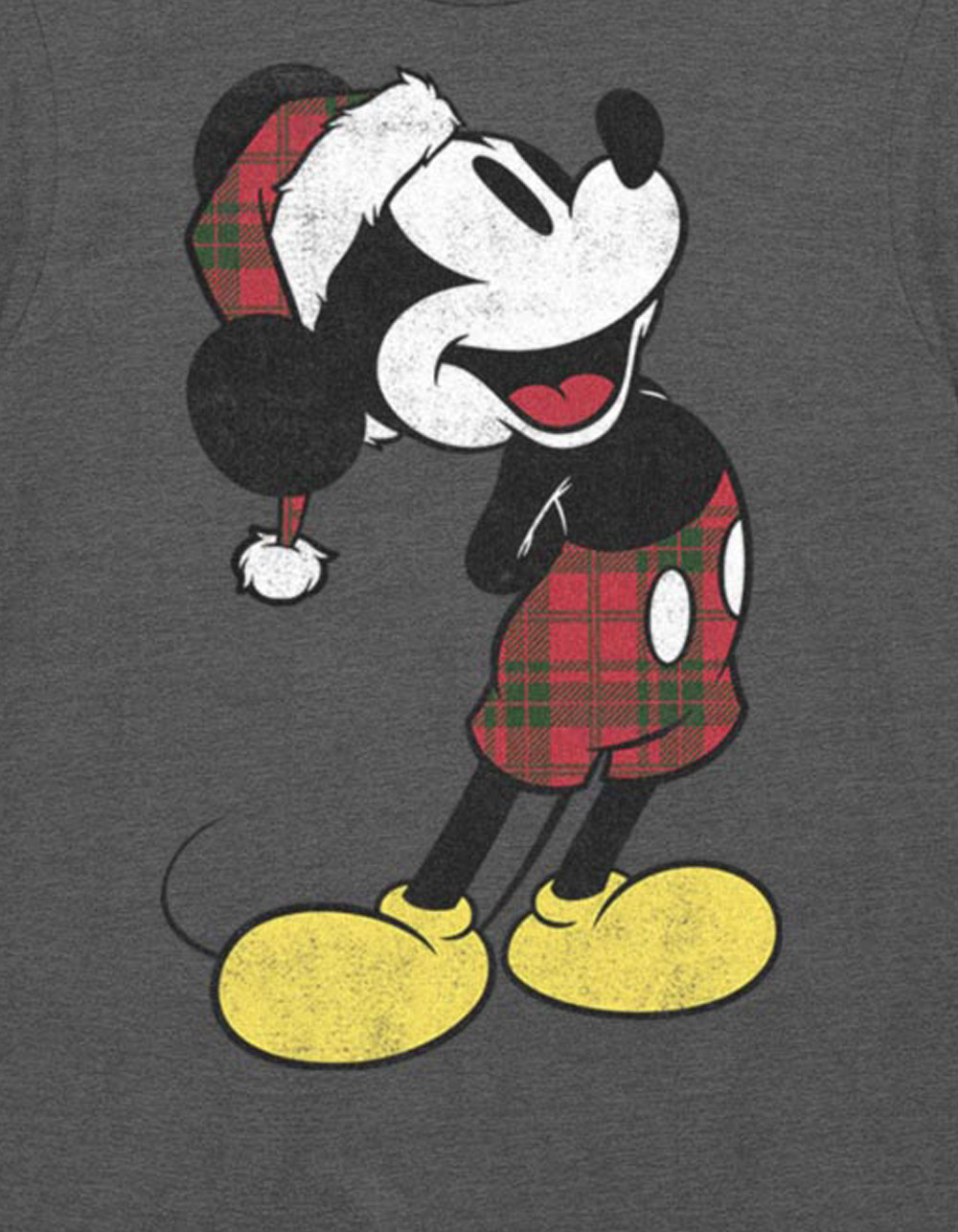 DISNEY Plaid Mickey Unisex Holiday Tee - CHARCOAL