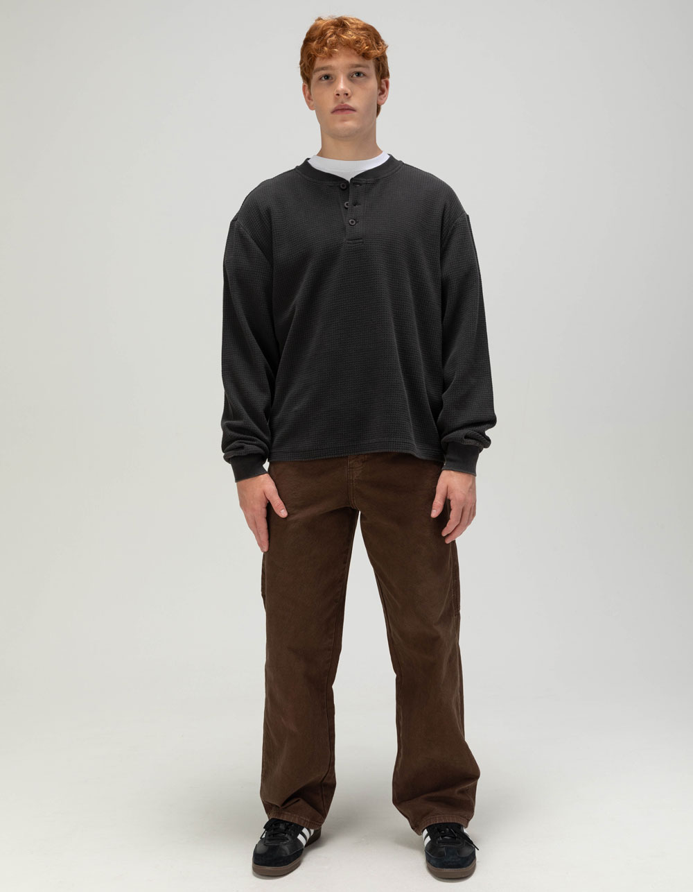 RSQ Mens Henley Thermal - BLACK