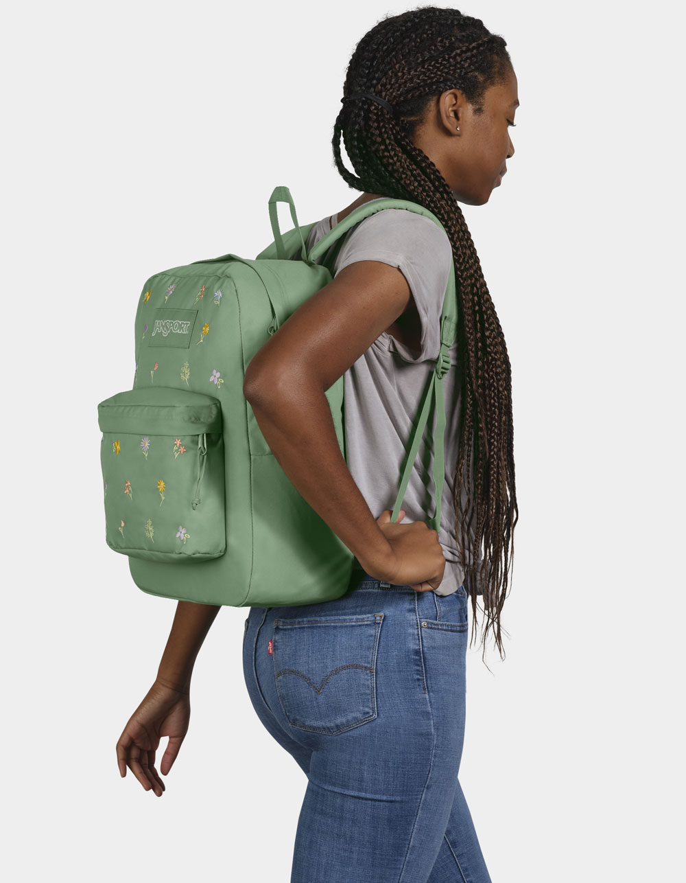 JANSPORT SuperBreak Plus FX Backpack - EMBROIDERED BLOSSOM GREEN | Tillys