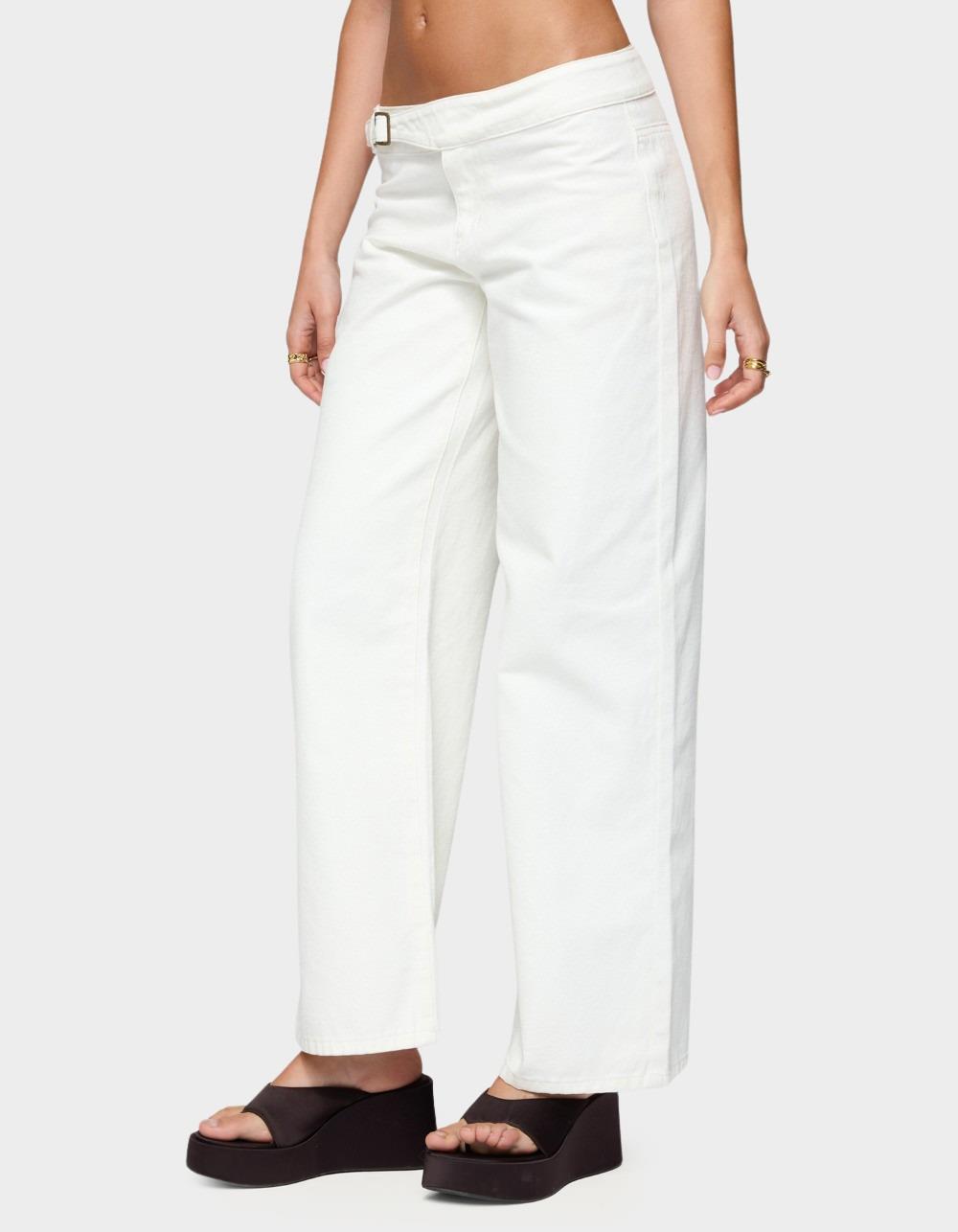 EDIKTED Buckle Low Rise Straight Leg Pants - WHITE