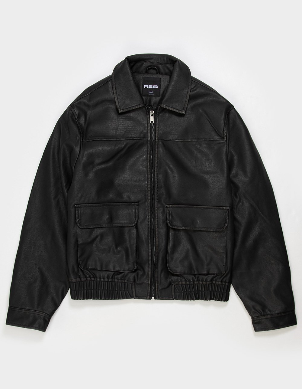 RSQ Mens Vegan Leather Bomber Jacket - WASHED BLACK