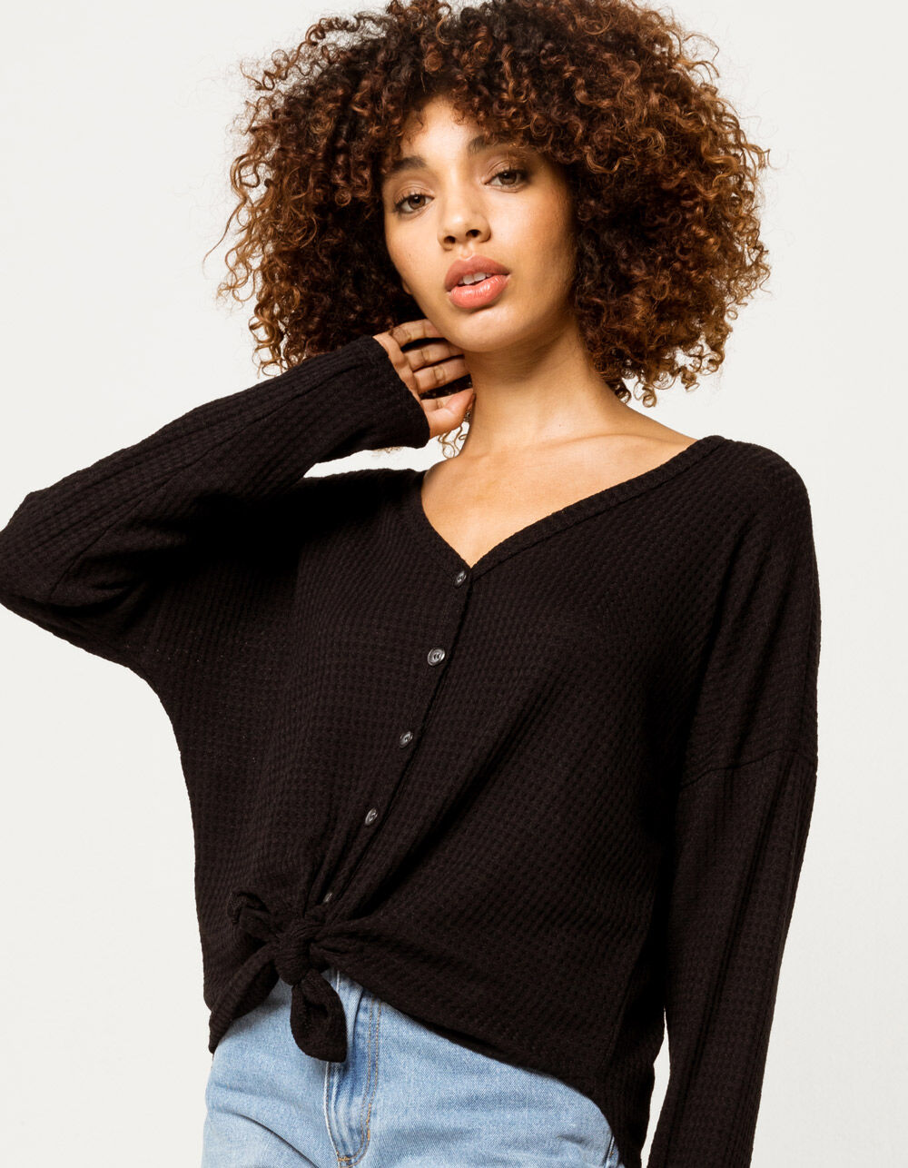 thermal front tie top