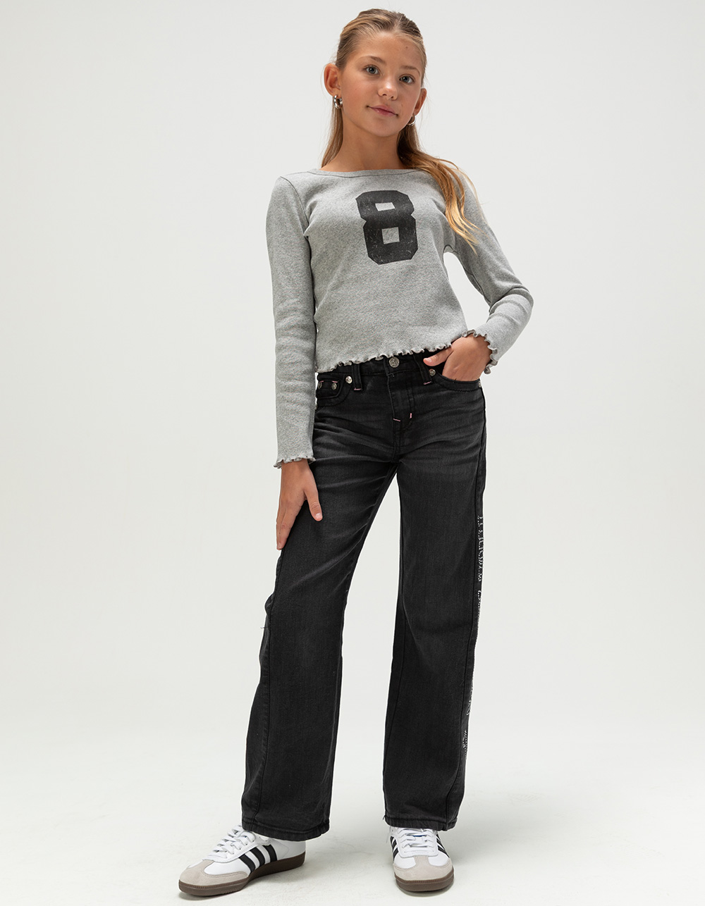 TRUE RELIGION Leila Stone Girls Wide Leg Jeans - WASHED BLACK