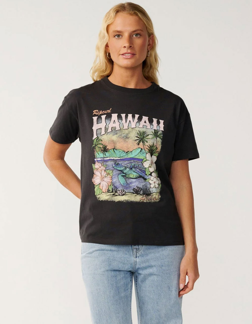 RIP CURL Turtle Bay Womens Relaxed Tee - BLACK