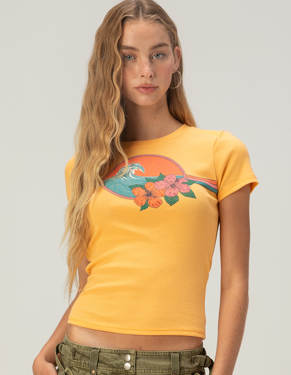 FULL TILT Retro Surf Womens Baby Tee - ORANGE