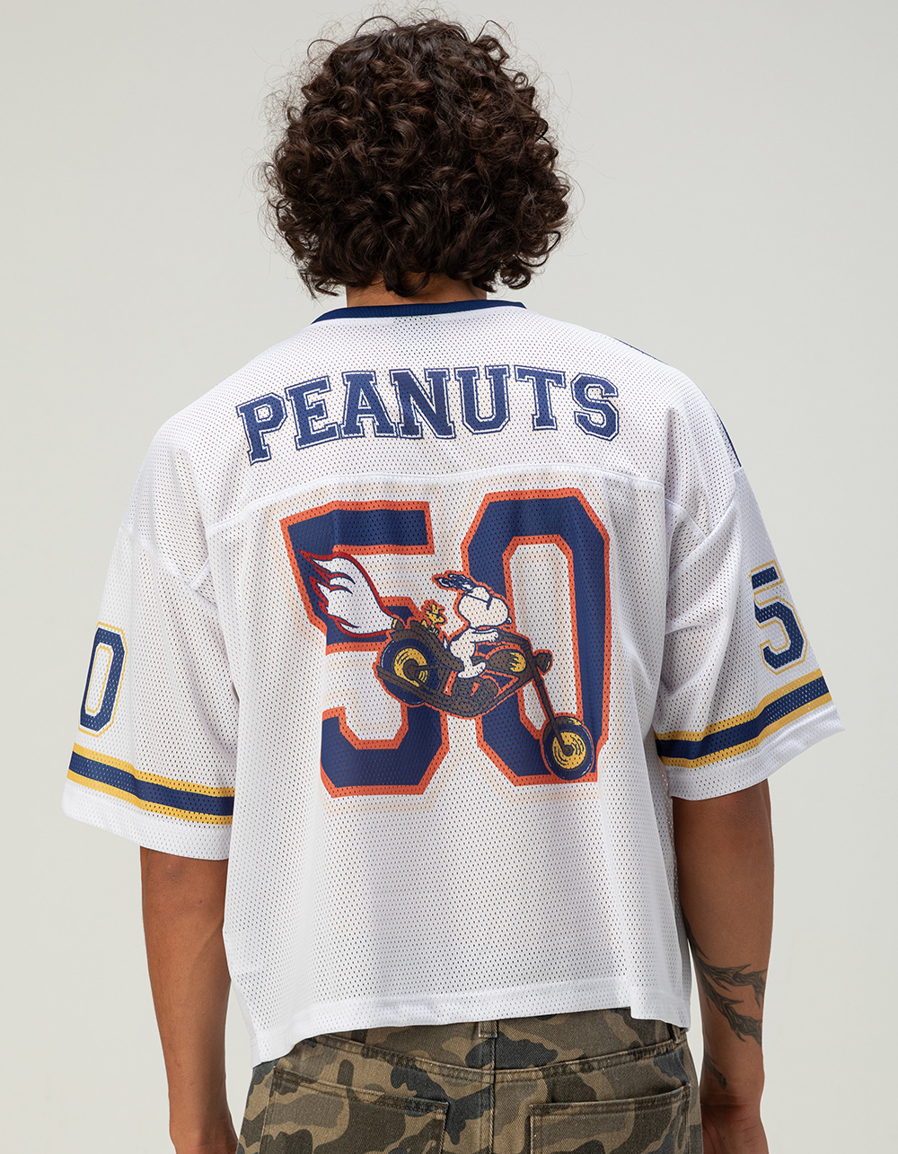 RSQ x Peanuts Mens Baggy Crop Mesh Racing Jersey - WHITE